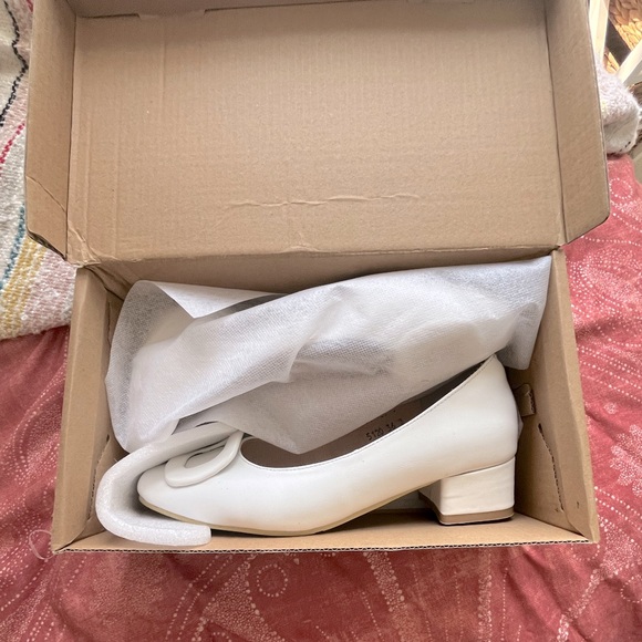 Handmade White Block Heels w/Faux Buckle, 2” Heel. Purchased for $90 on Etsy. - Picture 3 of 9